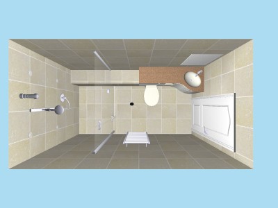 Wet room plan view in 3D